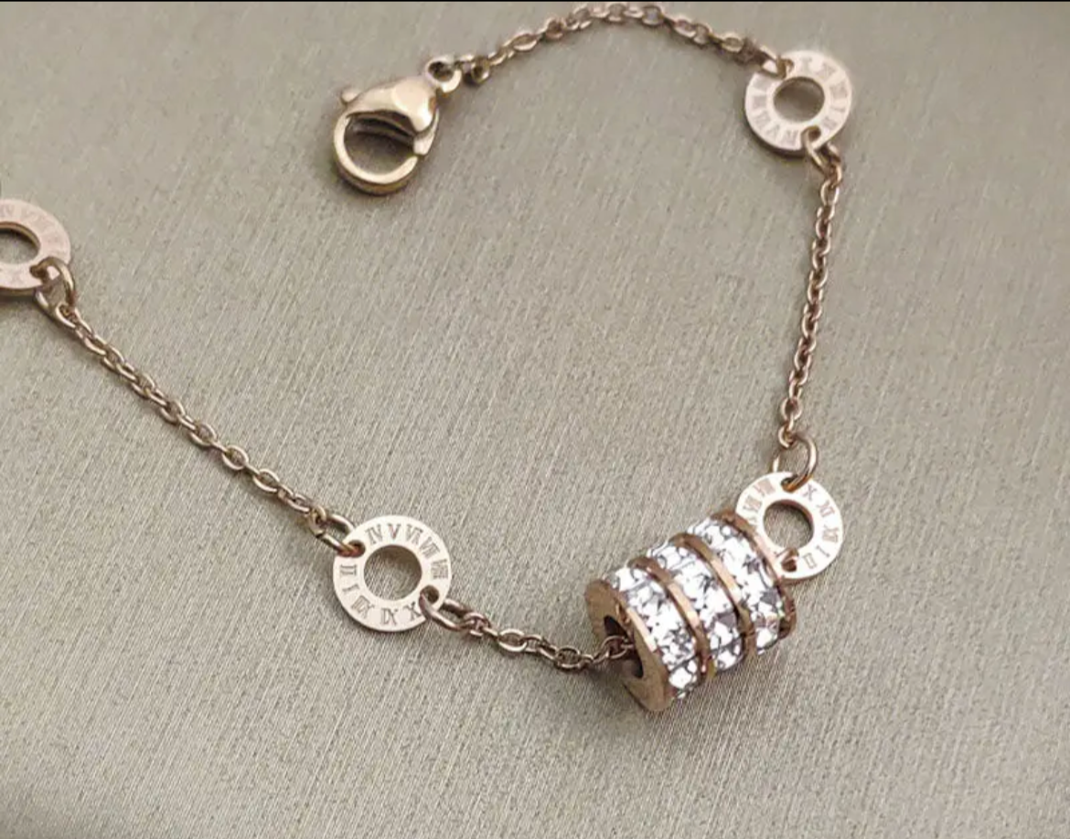 Sparkling Roman Numeral Charm Bracelet