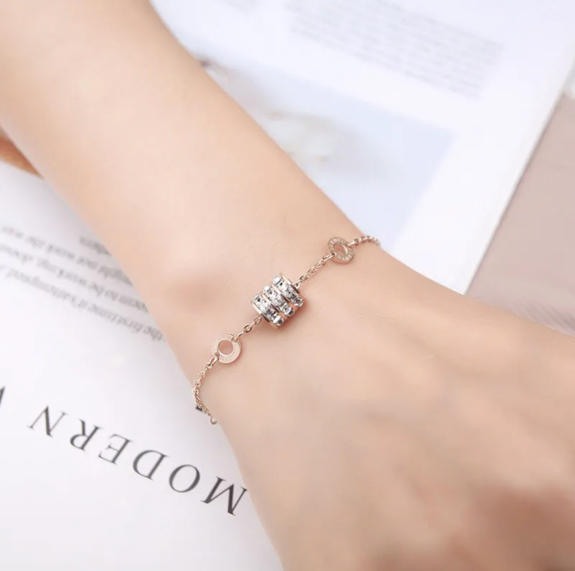 Sparkling Roman Numeral Charm Bracelet