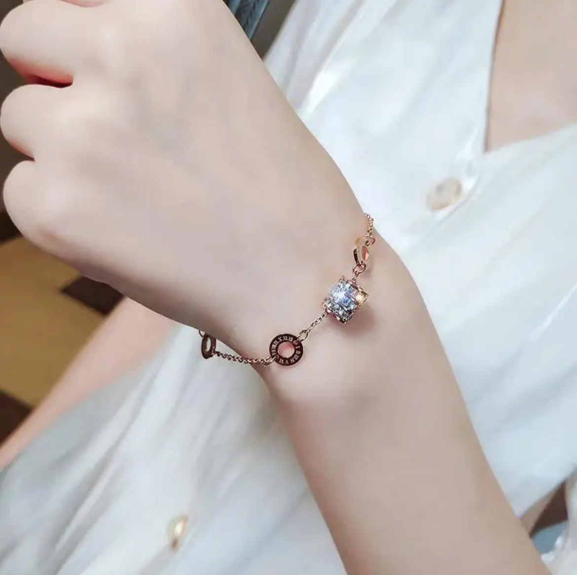 Sparkling Roman Numeral Charm Bracelet