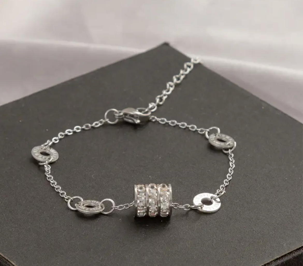 Sparkling Roman Numeral Charm Bracelet