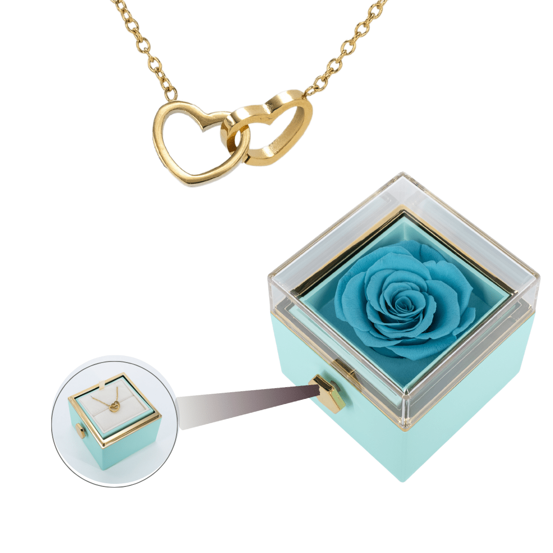 ROTATING ETERNITY ROSE BOX - W/ ENGRAVED NECKLACE