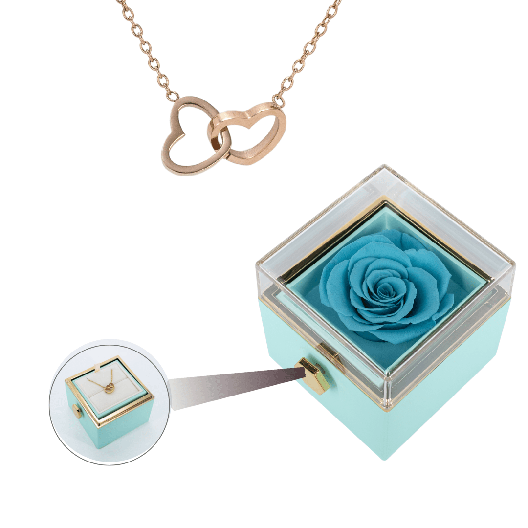 ROTATING ETERNITY ROSE BOX - W/ ENGRAVED NECKLACE