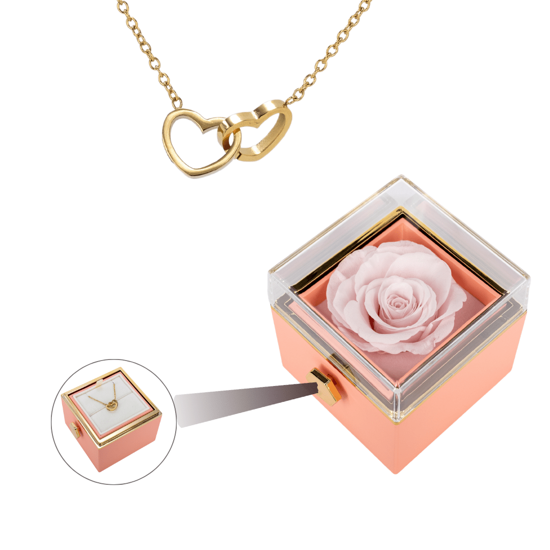 ROTATING ETERNITY ROSE BOX - W/ ENGRAVED NECKLACE