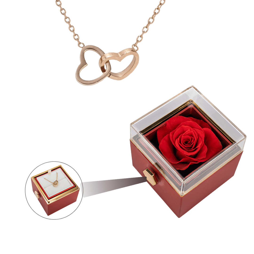 ROTATING ETERNITY ROSE BOX - W/ ENGRAVED NECKLACE
