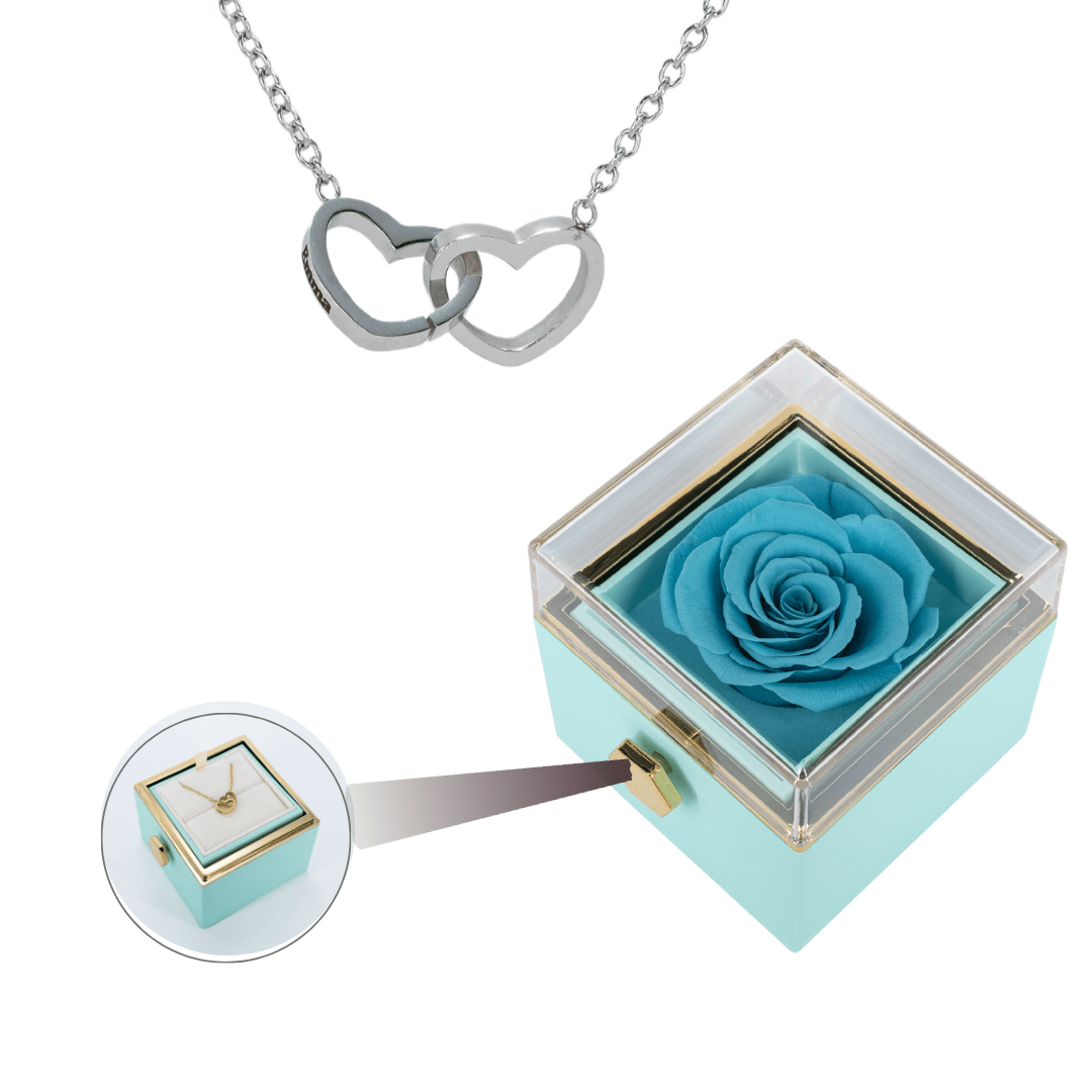 ROTATING ETERNITY ROSE BOX - W/ ENGRAVED NECKLACE