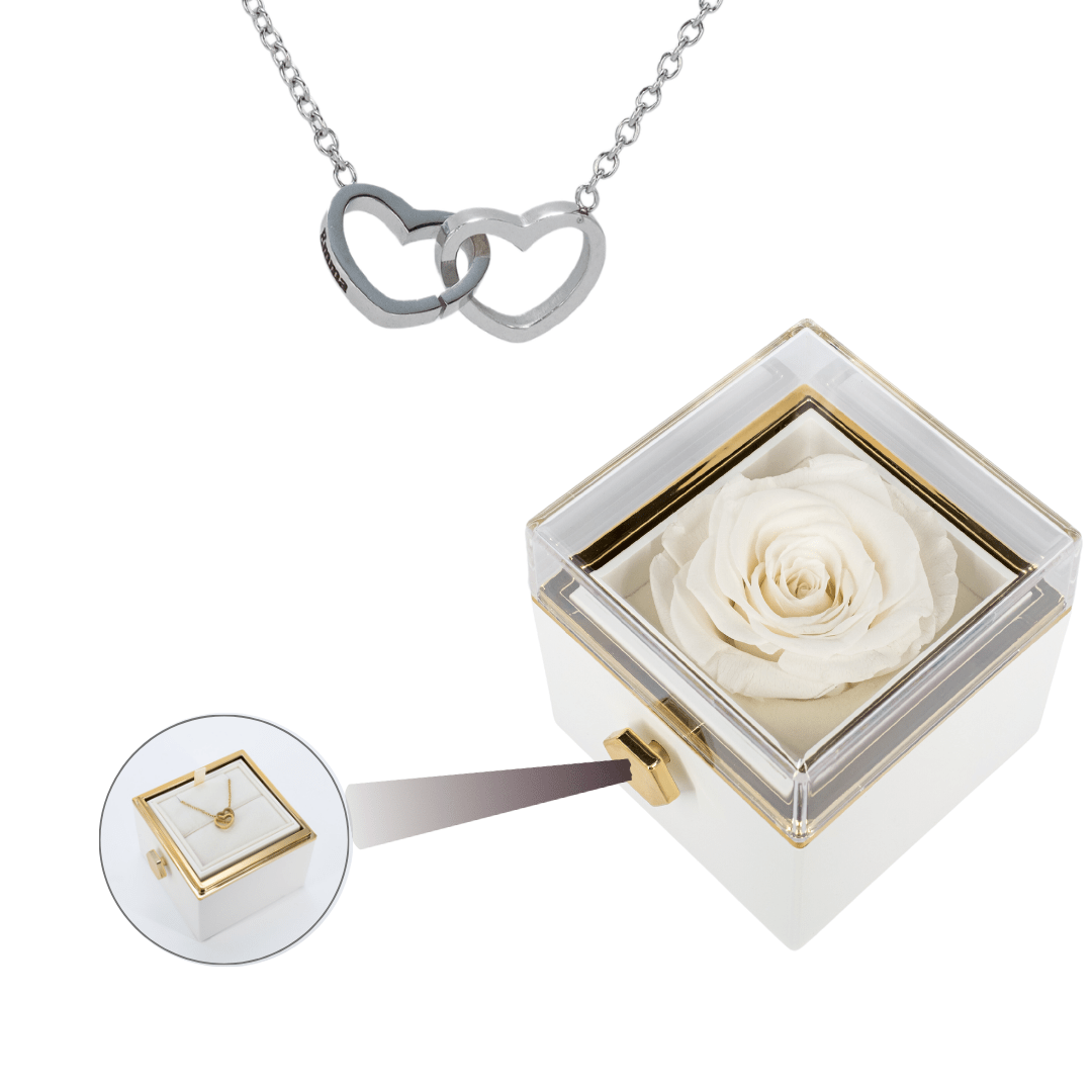 ROTATING ETERNITY ROSE BOX - W/ ENGRAVED NECKLACE