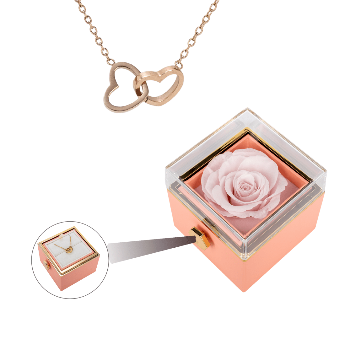 ROTATING ETERNITY ROSE BOX - W/ ENGRAVED NECKLACE