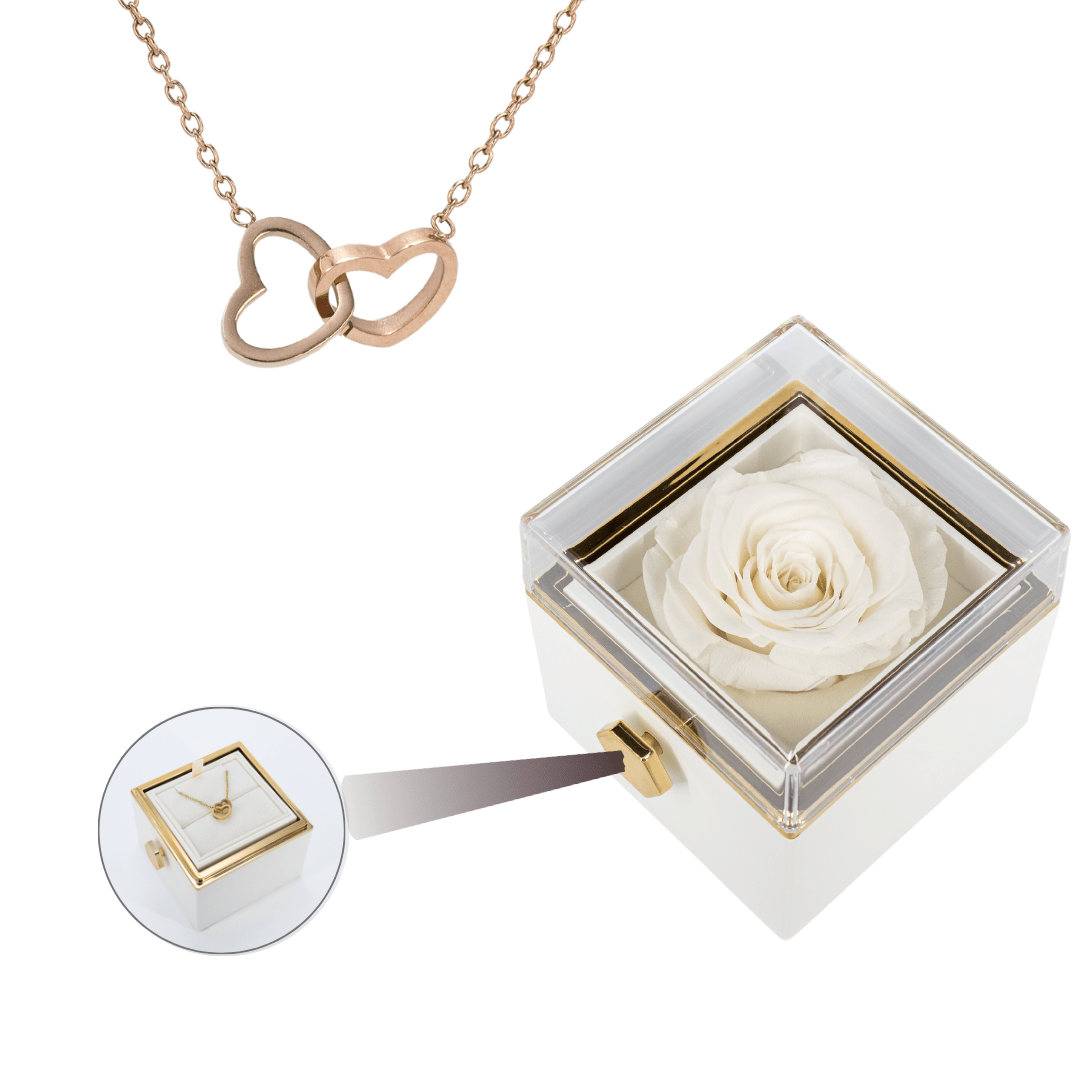 ROTATING ETERNITY ROSE BOX - W/ ENGRAVED NECKLACE