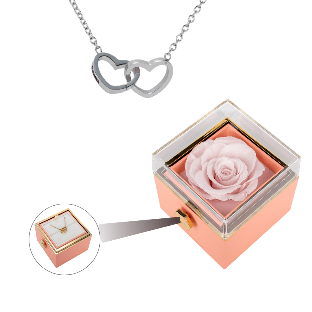 ROTATING ETERNITY ROSE BOX - W/ ENGRAVED NECKLACE