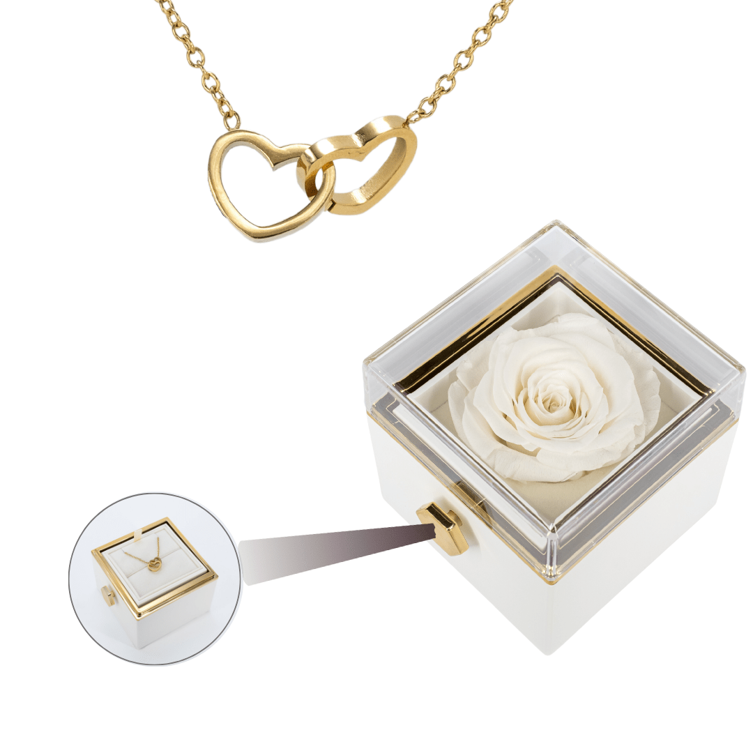 ROTATING ETERNITY ROSE BOX - W/ ENGRAVED NECKLACE