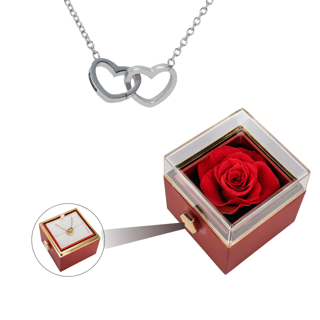 ROTATING ETERNITY ROSE BOX - W/ ENGRAVED NECKLACE