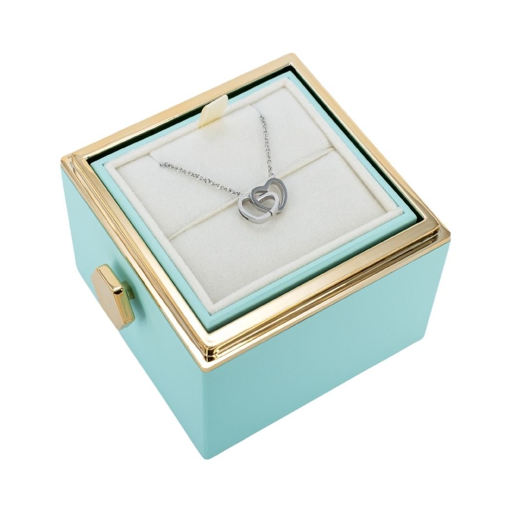ROTATING ETERNITY ROSE BOX - W/ ENGRAVED NECKLACE