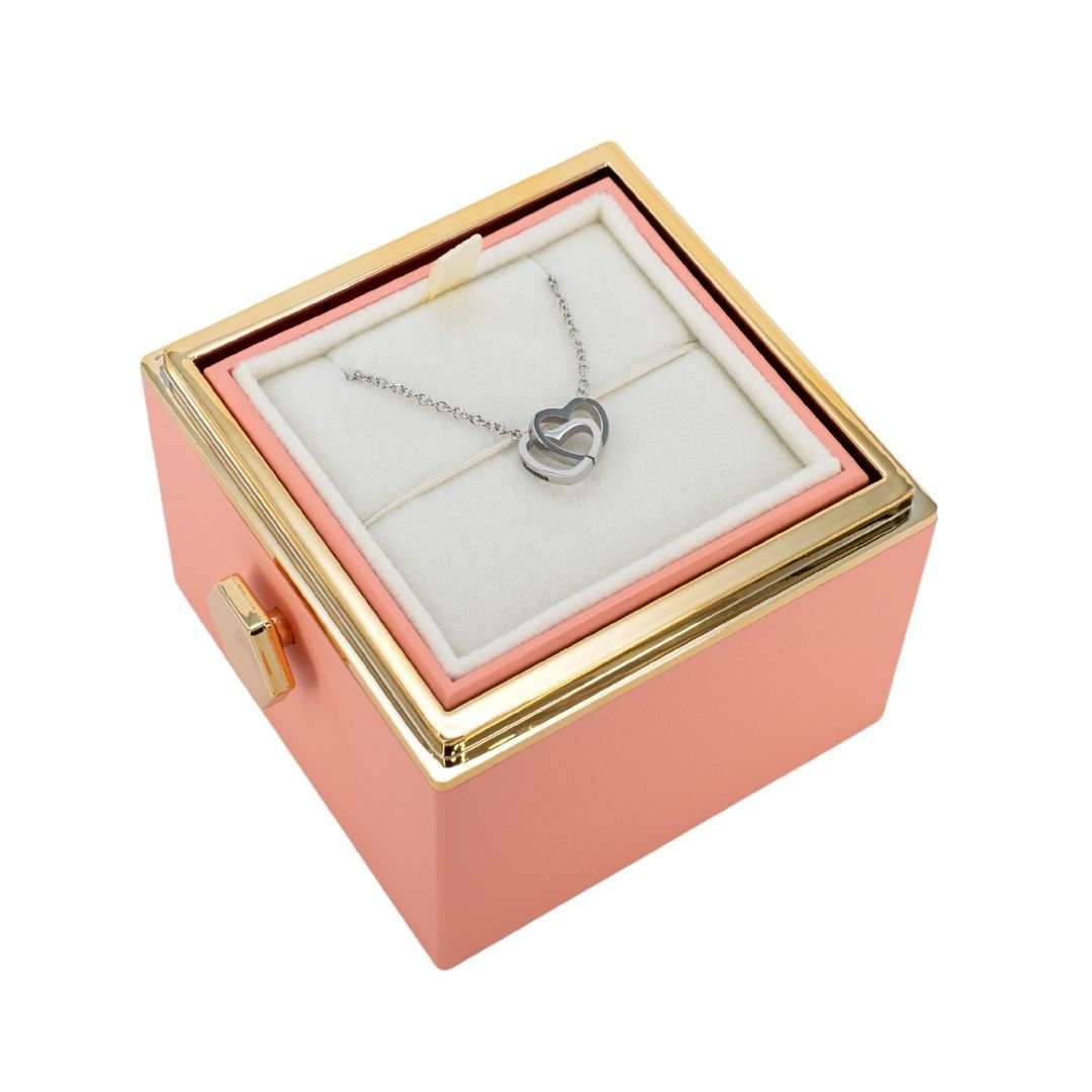 ROTATING ETERNITY ROSE BOX - W/ ENGRAVED NECKLACE