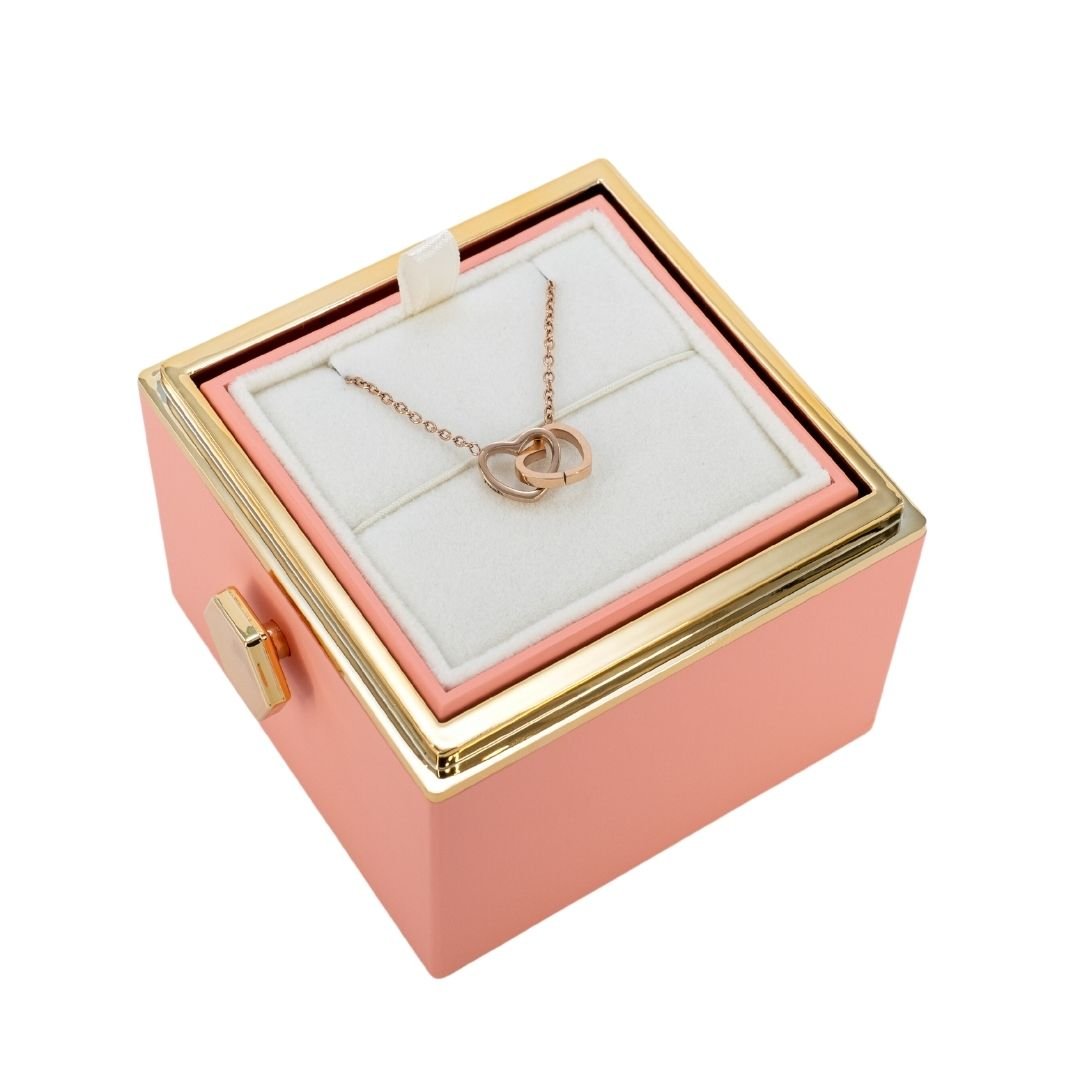 ROTATING ETERNITY ROSE BOX - W/ ENGRAVED NECKLACE