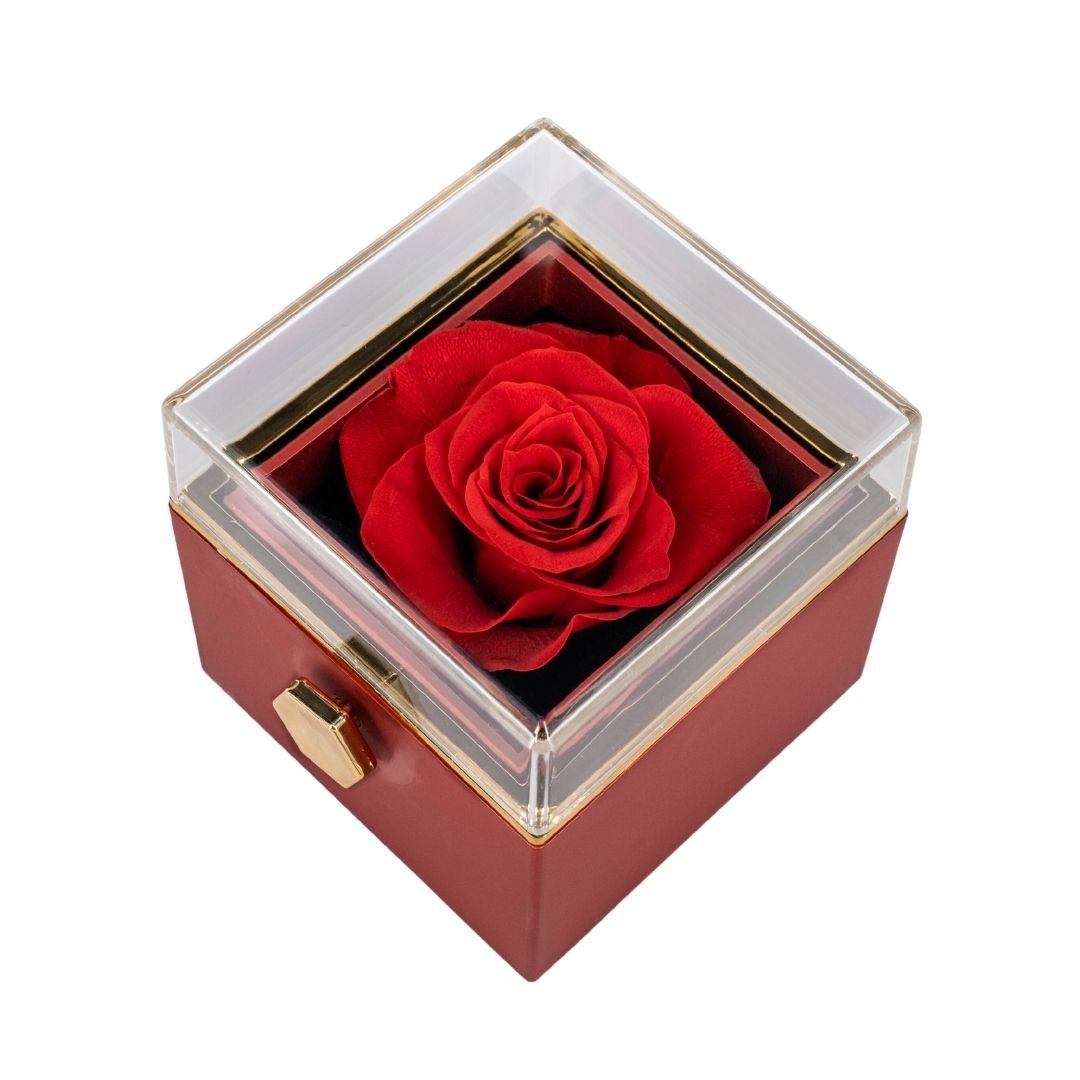 ROTATING ETERNITY ROSE BOX - W/ ENGRAVED NECKLACE