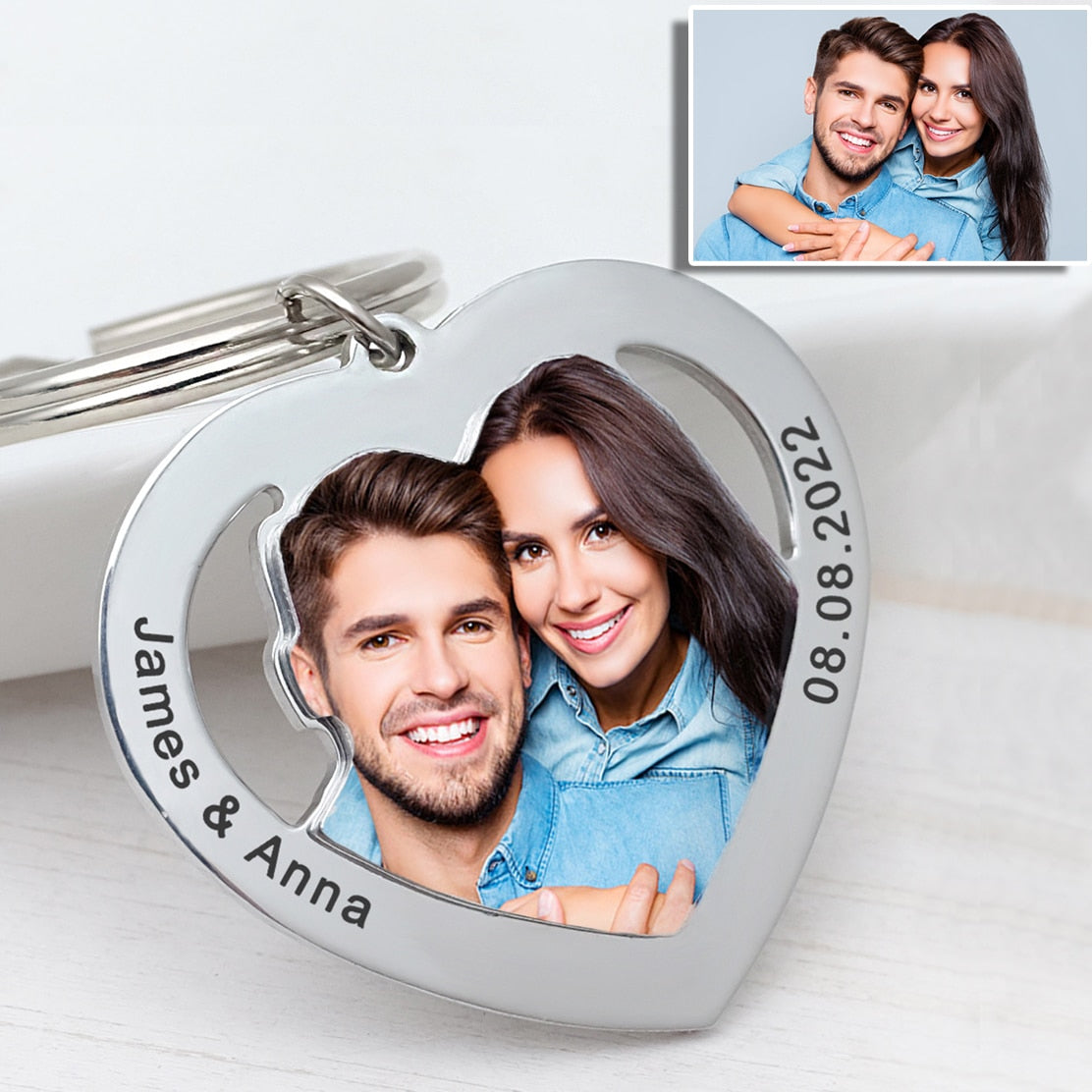 Personalized Photo Keychain Custom Name Keychain Heart Keychain Couples Keychain Picture Keyring Mom Dad Gift Best Friend Gift