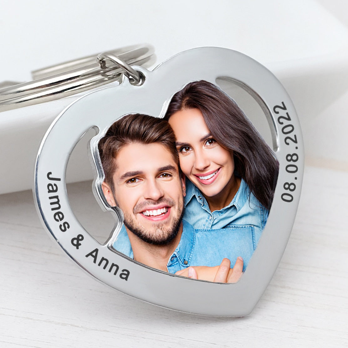 Personalized Photo Keychain Custom Name Keychain Heart Keychain Couples Keychain Picture Keyring Mom Dad Gift Best Friend Gift