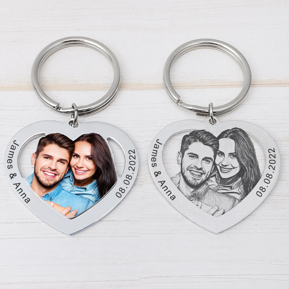 Personalized Photo Keychain Custom Name Keychain Heart Keychain Couples Keychain Picture Keyring Mom Dad Gift Best Friend Gift